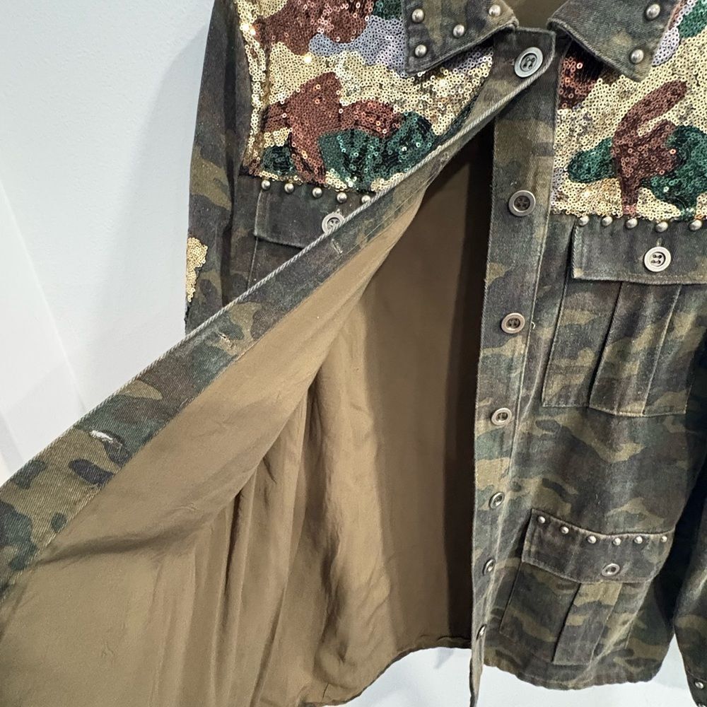 Miss Me Camouflage Sequin Jean Jacket - Picture 6 of 16
